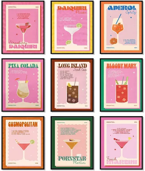 9pcs Retro Cocktail Wall Art