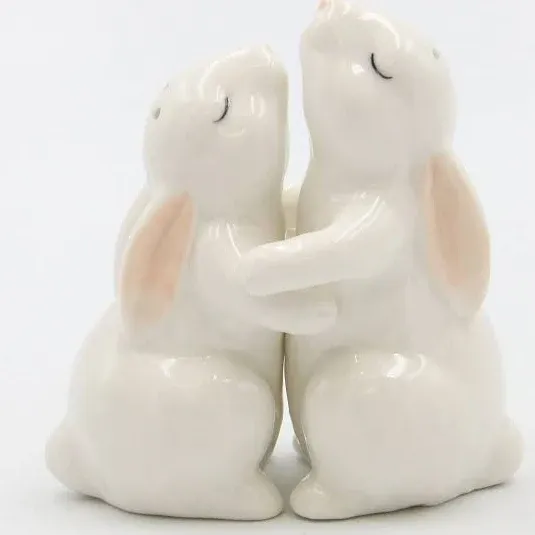 Kevins Gift Shoppe Ceramic Easter Bunny Rabbit Couple Salt and Pepper Shakers