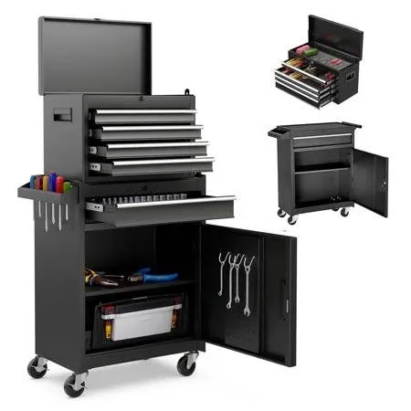 5-Drawer Rolling Tool Chest with Wheels, Detachable Top Tool Box, Liners, Locking System