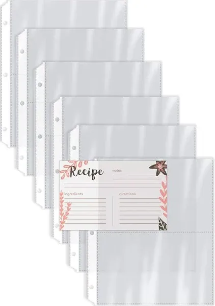 Recipe Card Page Protectors, 50 Count, 4 x 6 inch Pockets, 2 Pockets Per Page