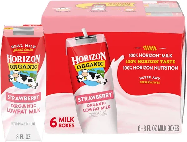 Horizon Organic Organic Lowfat Milk, Strawberry (6 x 8 fl oz)