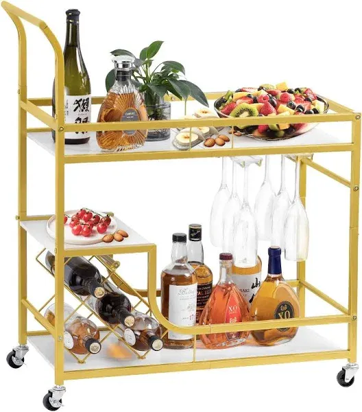 VividWood 2 Tier Bar Cart with Wheels