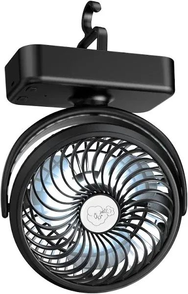 Portable Camping Fan, Small Tent Fan with Hanging Hook, 40 Working Hours Rechargeable USB Battery Fan with LED Lights for Desk, Bedroom, Travel & Emergency Kit