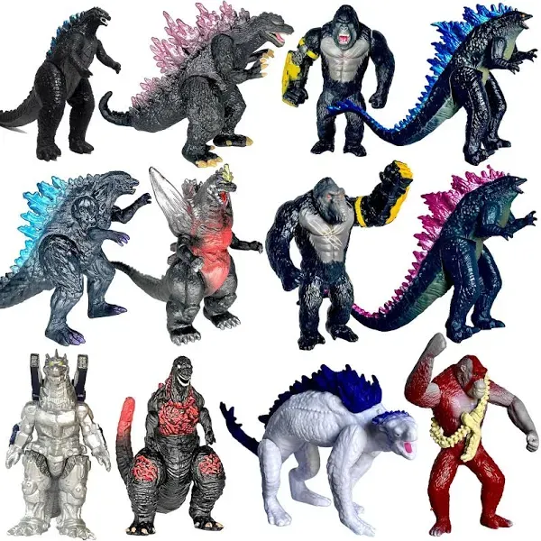 TwCare Set of 12 Godzilla x Kong: The New Empire, Dinosaur Dragon Toys Action Figures, Evolved Basic Exquisite Battle Roar B.E.A.S.T. Glove Shimo Frost Bite Mecha King Ghidorah Cake Toppers Pack