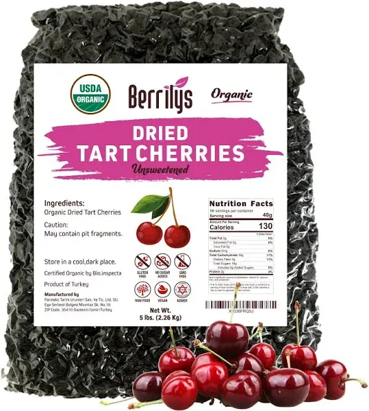 Berrilys Organic Dried Cherries | Unsweetened, Naturally 5 Pound (Pack of 1) 