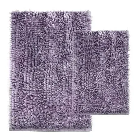 Civkor Bathroom Rugs Set 2 Pieces Light Purple Butter Chenille, Shiny Noodle Bath Mat Rug Set with Non Slip Backing, Super Water Absorbent Machine