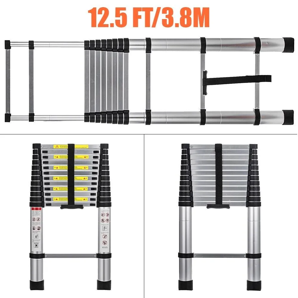 12.5 FT Telescoping Ladder Aluminum Extension Step Multi-purpose Portable