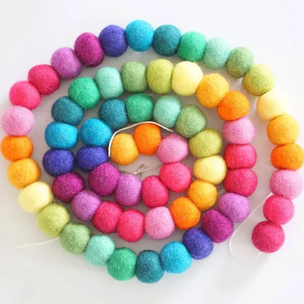 100% Wool Felt Ball Garlands Pom Pom 5FT Long 65 Balls - Large (Christmas)