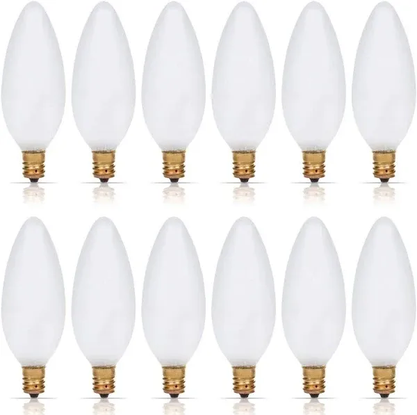 Simba Lighting Candelabra Torpedo Frosted B10 25W E12 Base (12 Pack) Decorative Incandescent Light Bulbs 120V for Chandeliers, Ceiling Fan Lights, Pendants, Wall Sconces, Dimmable, Warm White 2700K