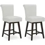 Chita Swivel Counter Bar Stools Set of 2, 26 inch, Faux Leather in White, Size: One Size