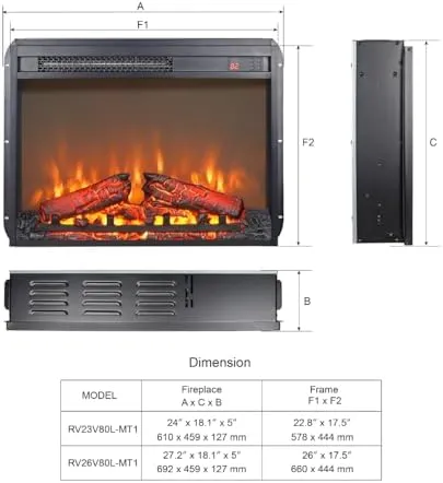 23 in. Ventless Electric Fireplace Insert with Realistic Flame and Over Heating Protection and Remote Control