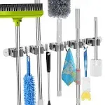 voze 5 Racks and 4 Hooks Mop and Broom Holder Wall Mount, Self Adhesive Heavy Duty Broom Hanger Organizer Storage Tool Racks for Kitchen Garden