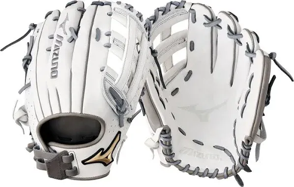 Mizuno Prime Elite Pitcher/Outfield Fastpitch Softball Glove - Men's White / Grey 12.5" Left