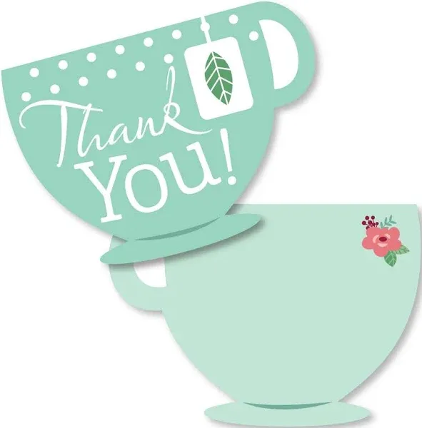 Big Dot of Happiness Floral Let's Par-Tea - Shaped Thank You Cards - Garden Tea Party Thank You Note Cards with Envelopes - Set of 12