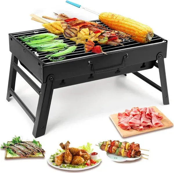 Portable Charcoal Grill,17" Folding Portable BBQ Charcoal Grill Compact Tabletop Mini Smoker Small BBQ Grill Outdoor for Travel Backyard Picnic Beach