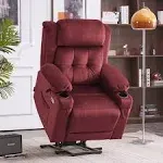 MCombo Lay Flat Lift Recliner with Power Headrest for Small Elderly People, Infinite Position Lift Chair, Massage and Heat, Fabric 7660, Burgundy, Red