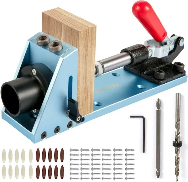 VEVOR Pocket Hole Jig Kit, Aluminum Punch Locator, Adjustable &amp; Easy to Use Joinery Woodworking System, Wood Guides Joint Angle Tool with Clamping