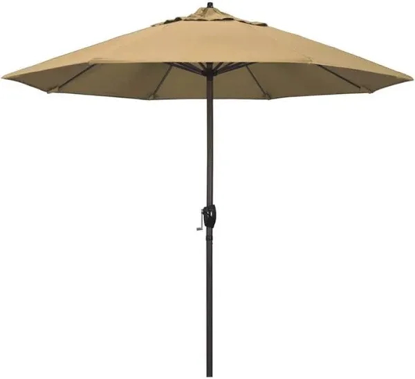 California Umbrella 9 ft. Aluminum Market Umbrella Auto Tilt Crank Lift Bronze-Olefin-Lemon