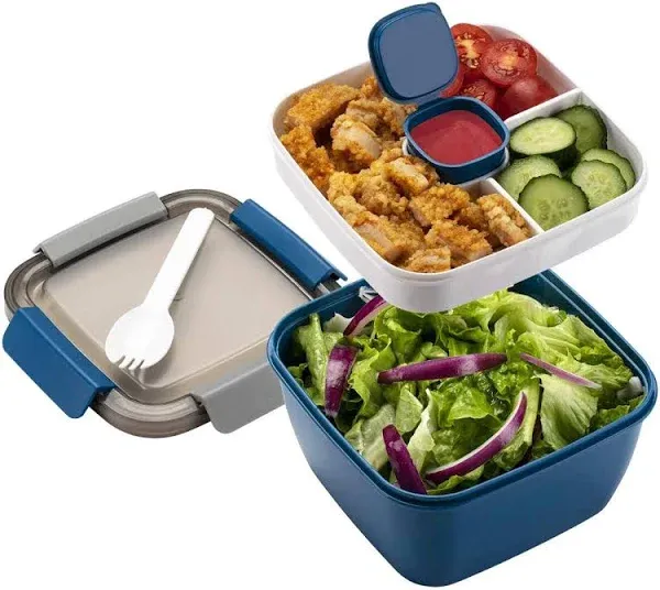 Freshmage Salad Lunch Container To Go 52 oz Salad Bowls with 3 Compartments