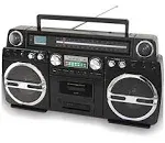 TechPlay Monster B 1980s-Style Boom Box CD Player, Cassette Player/Recorder, Am/fm, USB, Bluetooth Speaker with Built-in Rechargeable Battery, Size: 2