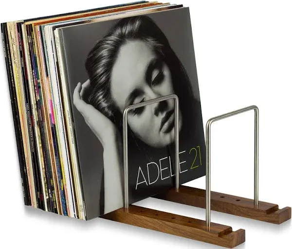 Durable Vinyl Record Storage Holder for 75 LPs, Solid Walnut Vinyl Record Stand with Built-in Now Playing Display, Sleek Vinyl Record Holder & Display for Albums