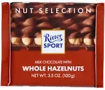 Ritter Sport Milk Chocolate With Whole Hazelnuts Bar, Natural, 3.5 Ounces (Pack