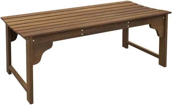 Outsunny Wooden Garden Bench, Outdoor Park Bench with Slatted Seat, Backless Front Porch Bench with Curved Seat for Conservatory, Garden, Poolside, Deck, Teak