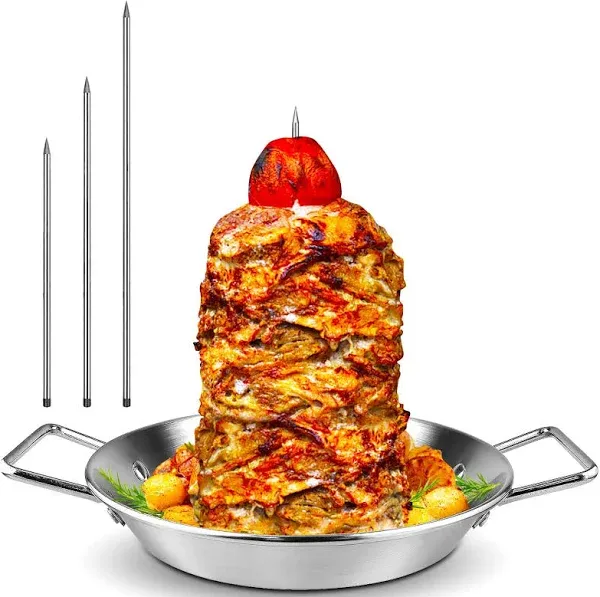 Al Pastor Skewer for Grill -Vertical Barbecue Stand Al Pastor,with 3 Removable Spikes (8"/10"/12"), Suitable for Kebabs, Shawarma, Gyros, Tacos al Pastor, Shawarma Skewers，Smoker Oven，BBQ Dishes.