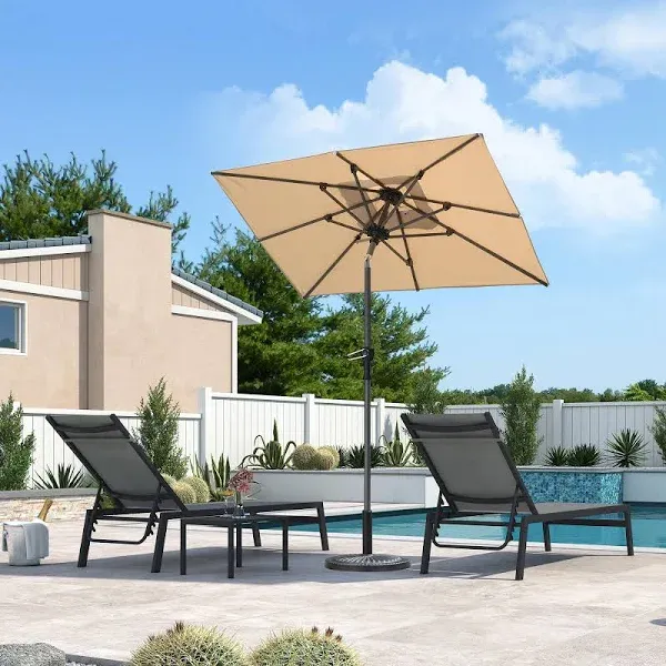 PURPLE LEAF 6' x 4' Rectangular Patio Umbrella Outdoor Table Umbrella Aluminum Frame Market Umbrella Sun Umbrella with 8 Sturdy Ribs & Tilt for Garden Deck Lawn & Pool Beige