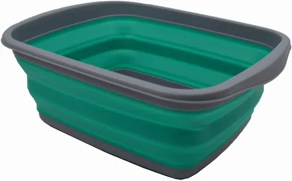 SAMMART 10L (2.6 Gallons) Collapsible Tub - Foldable Dish Tub - Portable Washing Basin - Space Saving Plastic Washtub (Dark Grey/Bluish-Green, 1)