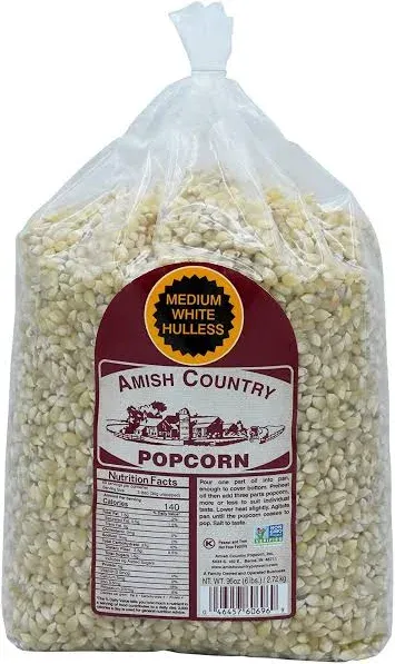 Amish Country Popcorn - Baby White (6 Pound Bag) - Small & Tender Popcorn - Old Fashioned And Delicious with Recipe Guide