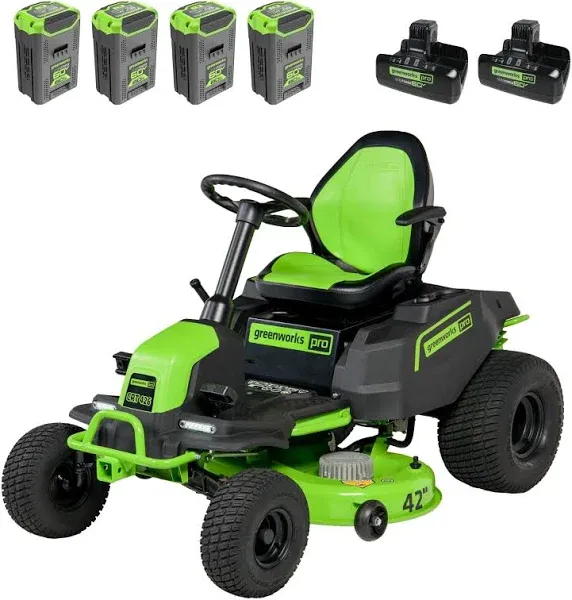 greenworkstools-Pro 60V 42 Inch Crossovert Riding Lawn Mower 4 8Ah Batteries