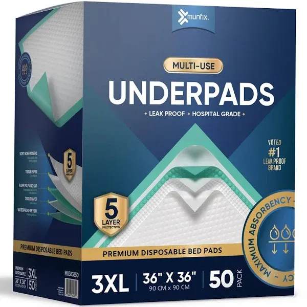 50 Pack Disposable Bed Pads 36 X 36 Inches, Super Absorbent Extra Large Incon...