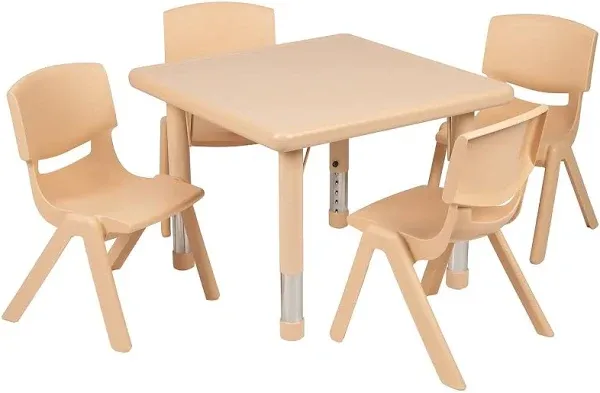 Flash Furniture 24" Square Natural Plastic Height Adjustable Activity Table Set with 4 Chairs