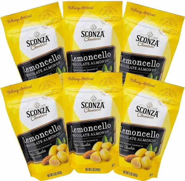 Lemoncello Chocolate Covered Almonds By Sconza Roasted Almond Covered in White Chocolate and Lemon Creme Candy