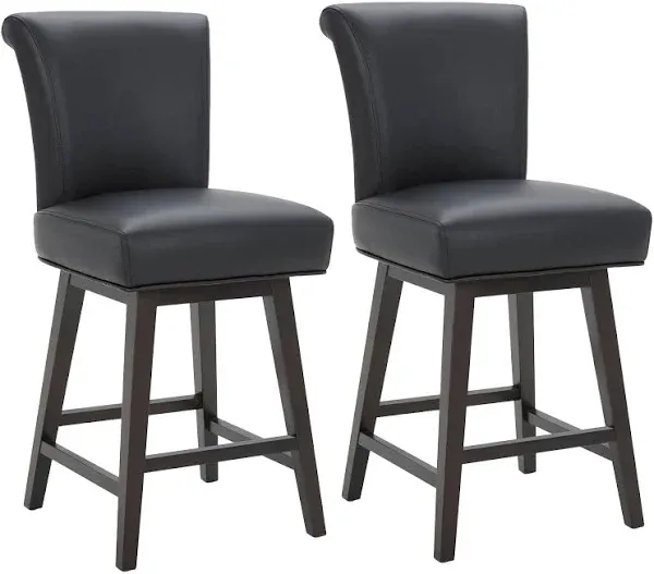 Chita Swivel Counter Bar Stools Set of 2, 26 inch, Faux Leather in Creamy Gray, Size: One Size