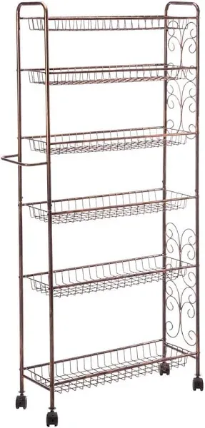 Home Marketplace Rolling Antique Wire Slim 6-Shelf Storage Cart