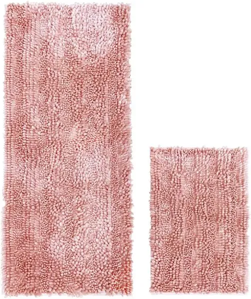 Set 2 Piece Shaggy Bathroom Rugs, Luxury Butter Chenille 47&#034;x20&#034;+16&#034;x24<wbr/>&#034; Pink