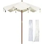 LAGarden 7' Patio Beige Umbrella with Fringe Upf50+ Boho Style 5-Year-Non-Fading for Outdoor,Model: BH7W-01