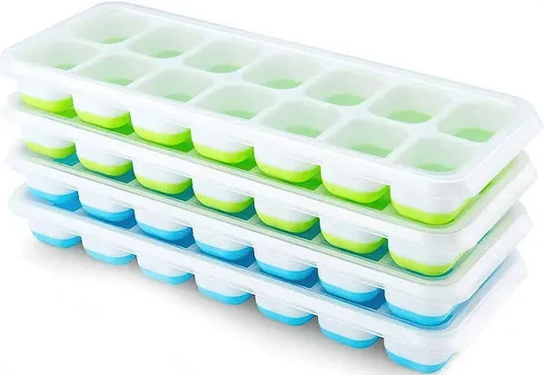 Ice Cube Trays 4 Pack, Airabc Silicone with Removable Lid, Easy-Release Flexible 14-cube Trays, LFGB Certified and BPA Free, Stackable Covers for Cocktail, Freezer