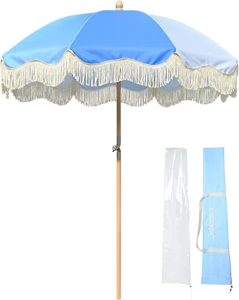 LAGarden 6Ft Fringe Patio Umbrella with Tassel and Carry Bag