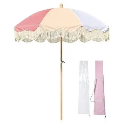 LAGarden 6Ft Fringe Patio Umbrella with Tassel and Carry Bag