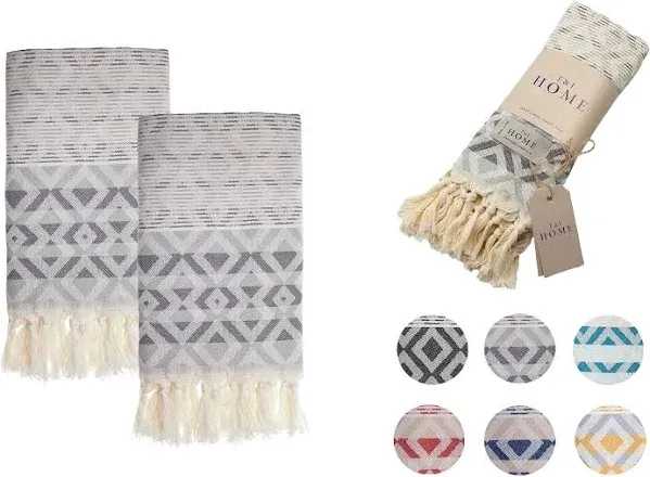  Diamond 100% Cotton Turkish Hand Towels Set of 2 (16x40) Decorative for Gray