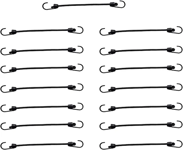 Mini Bungee Cord with Hooks 6 Inch, Plastic Coated, Without Sharp Hook End, 15 Piece