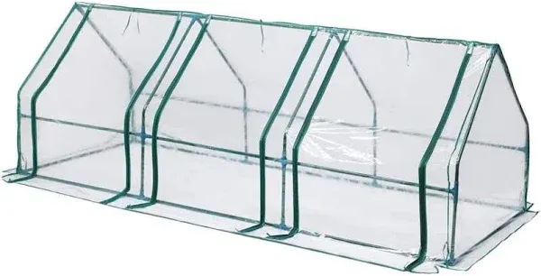 Aoodor 9 ft. x 3 ft. x 3 ft. Mini Greenhouse with 3 Zipper Doors, Water Resistant UV Protected for Flowers, Vegetables and Herbs - Transparent