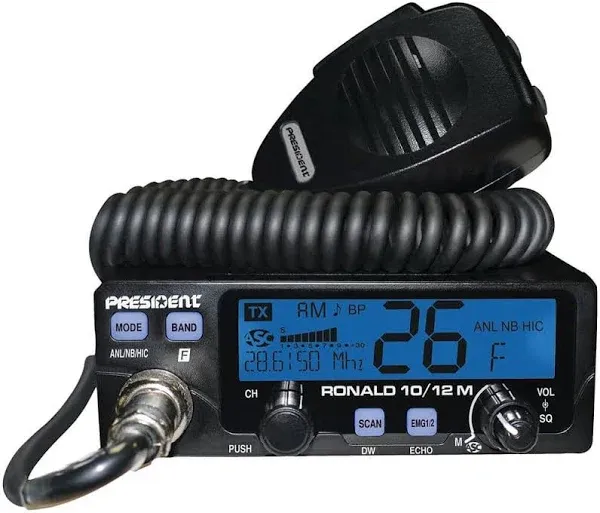 PRESIDENT RONALD 10 Meter AM/FM Amateur Ham Radio Transceiver, Talkback, PA Mode