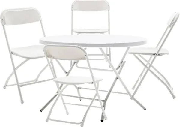 BTExpert 5 Piece Folding Card Table Set, 34" Square Granite White Plas