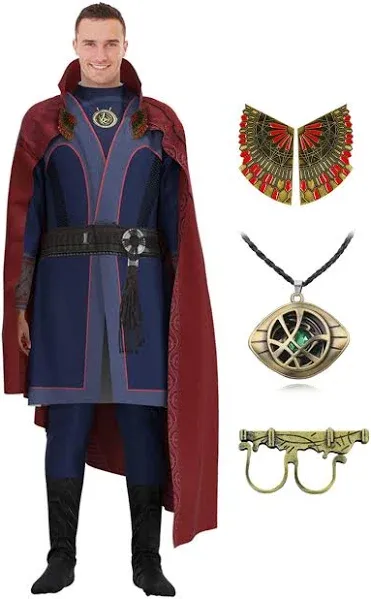 CICOCI Adults Strange Costume Cosplay Dr Cape For Men Jumpsuit Ring Props with Magic Power Necklace(size 190)