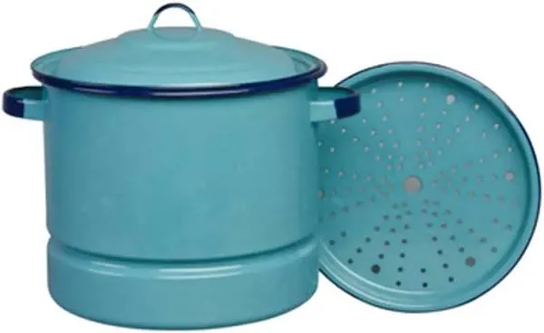 Cinsa 15-Quart Steamer Pot with Lid &amp; Trivet, Turquoise Blue.