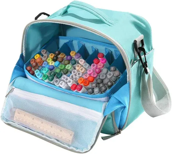 Togood Storage Tote Bag for Marker Pens Brush Pen Coloring Pencils Books Art and Crafts Supplies Tools Cosmetics, Up to 130 Pens,light Green